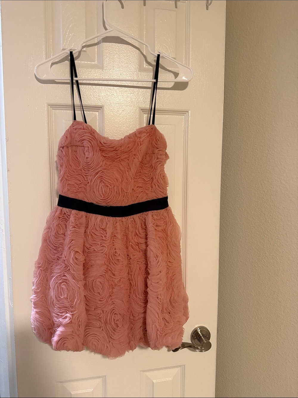 Zara Pink Rosette Dress with Black Waistband